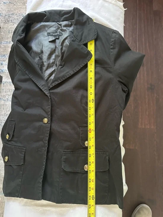 Sandro Paris Black Blazer Jacket Gold Button Cropped Tailored Women’s L - Picture 11 of 11